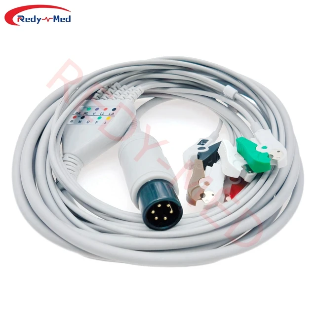 GENERAL/AAMI 6PINS ECG CABLE WITH 5 LEADWIRES AHA for Edan&Mindray