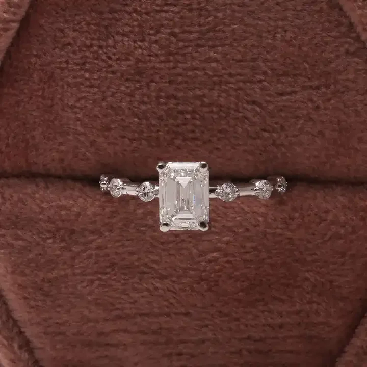 14 kt white gold emerald Custom Bright Cut Fancy Jewelry Manufacturer Engagement Lab grown Diamond Rings
