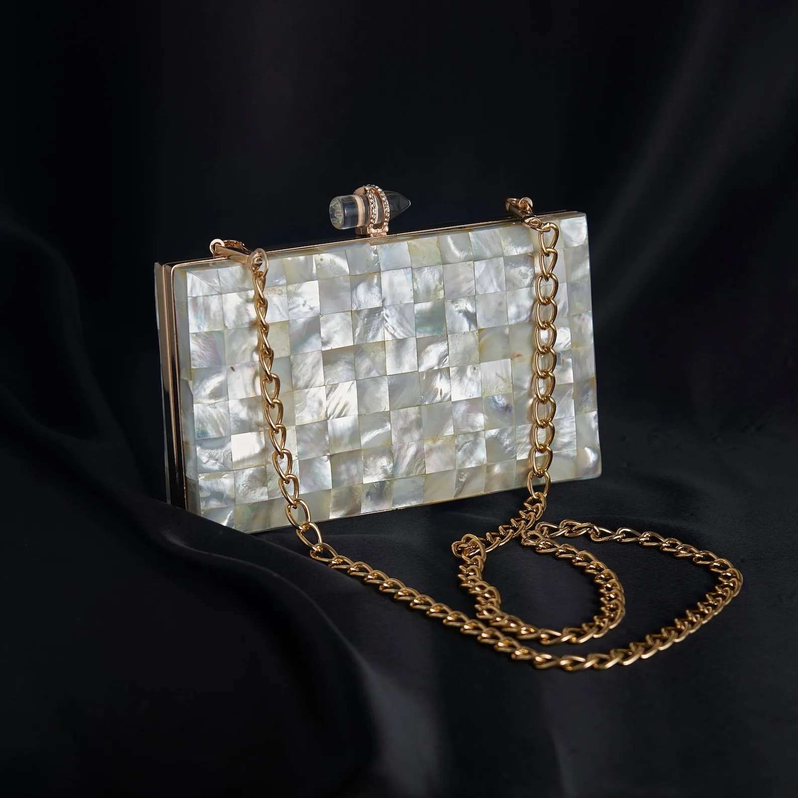 Elegant Antic Style Mother of Pearl & Brass Clutch Luxury Dressy Purse for Party Antique Design Handbag & Kit Fashion By LHD