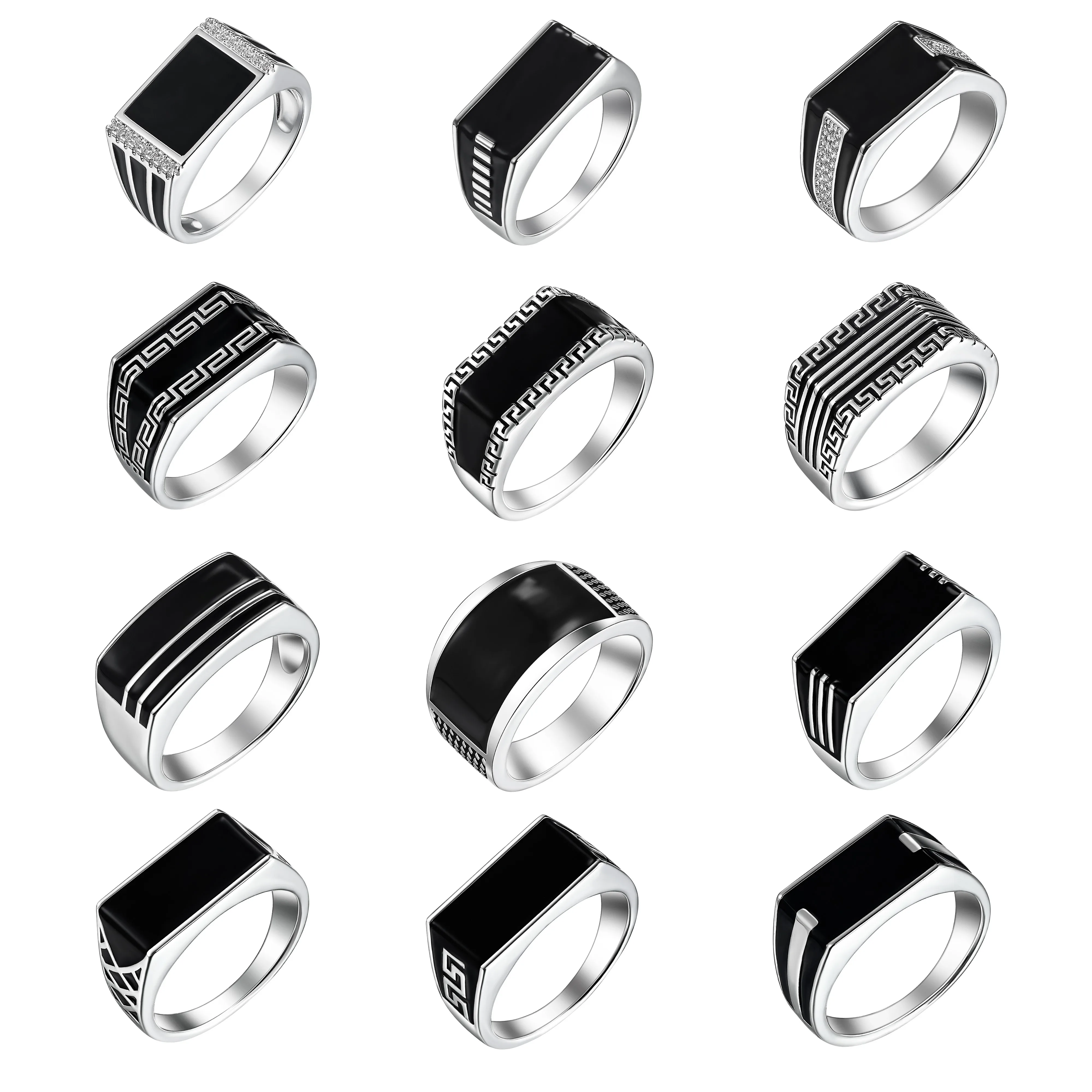 Best selling  Real 925 Sterling Silver Men Ring with Black Enamel Simple Silver Ring Men Jewelry  Finger Ring for Men