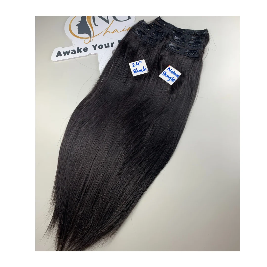 Straight Clip In Hair Double Drawn 100% Vietnamese Human Hair No Shedding No Tangle No Chemicals Made In Vietnam