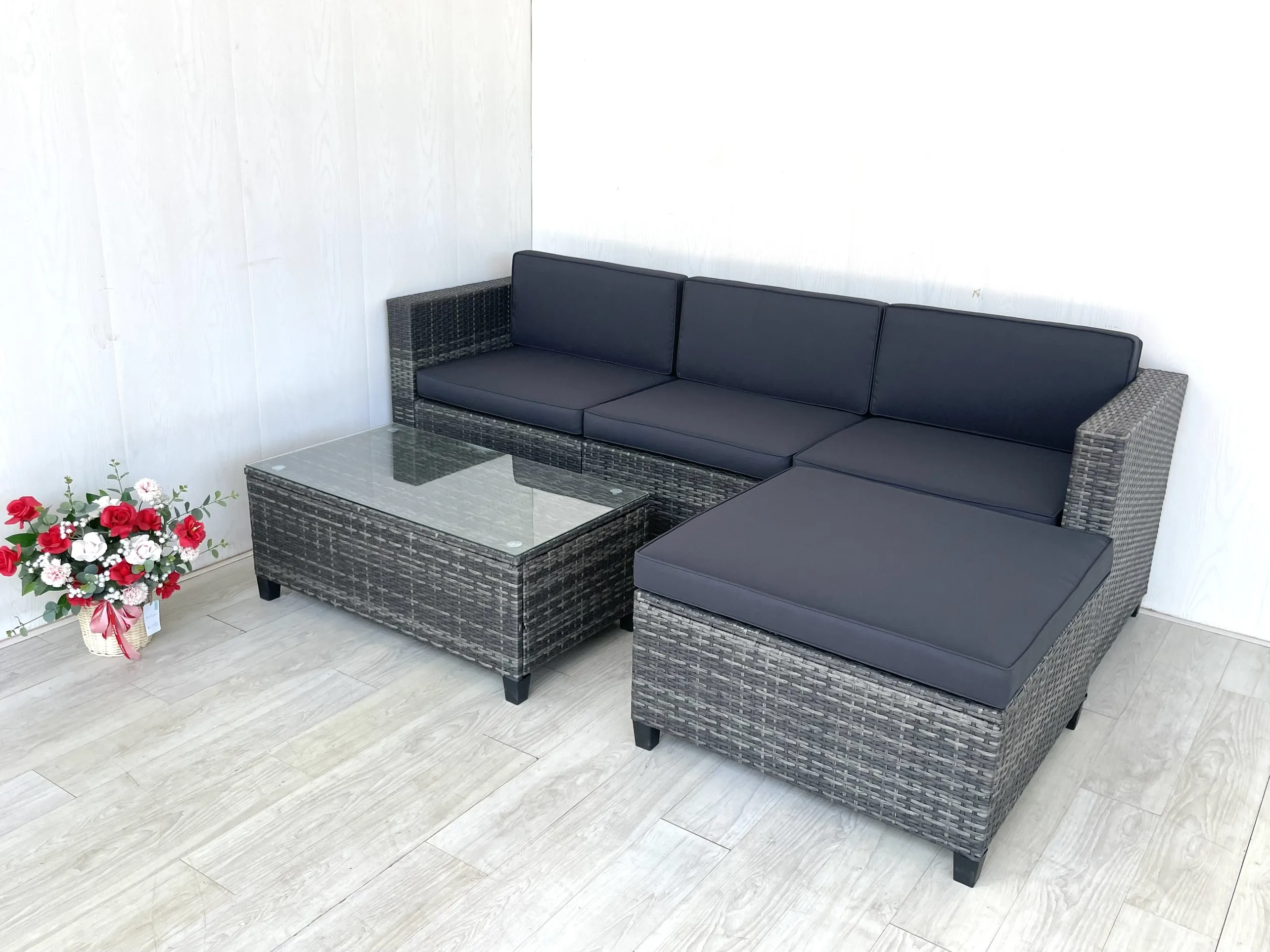 Hot Conversation Set, 5 Pieces Outdoor Patio Furniture Sets with Coffee Table, Ottoman, Washable Cushions