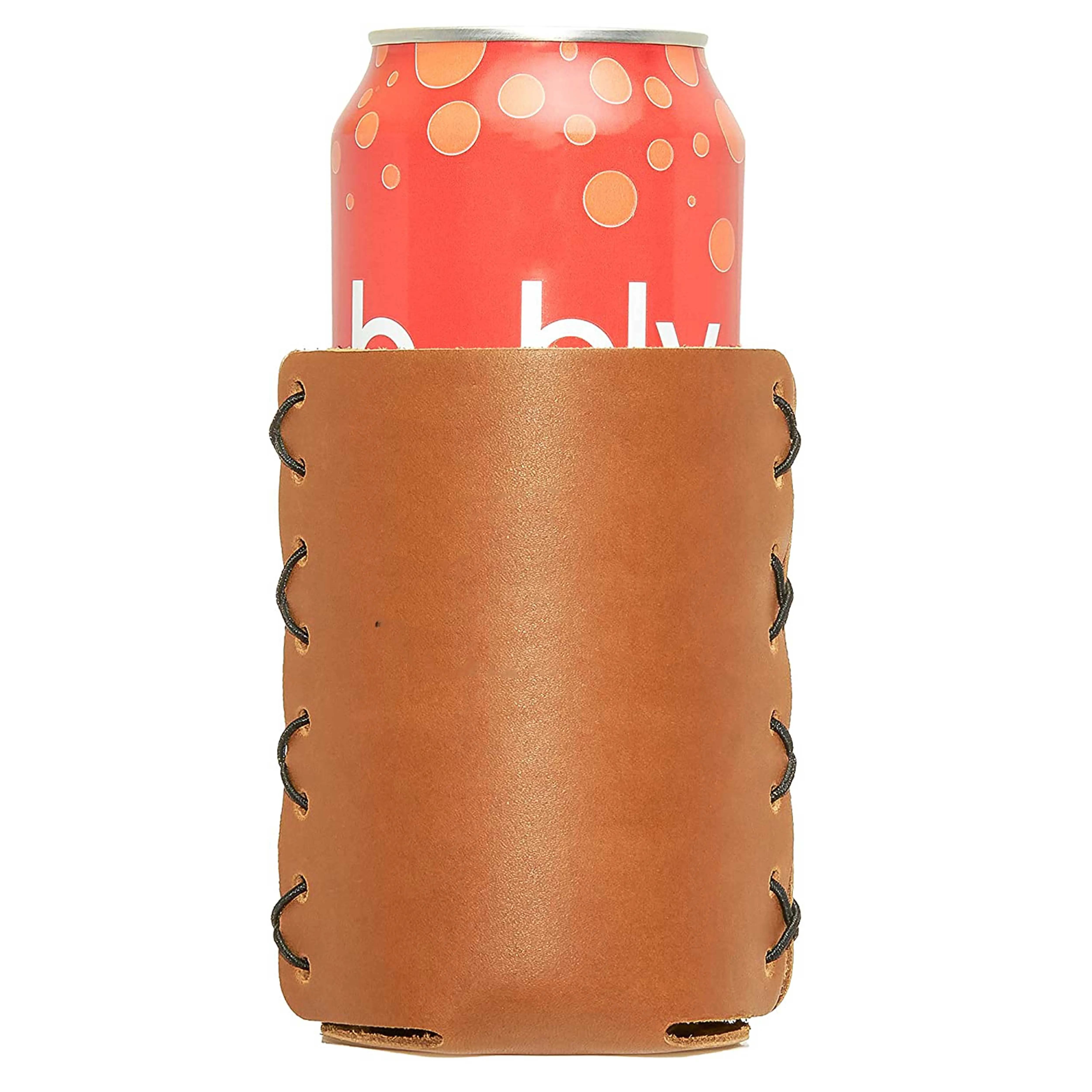 OEM Factory Made Rich Grain Leather Personalized Leather Can Hugger/Holder Fits 12 to 16 Ounce Cans