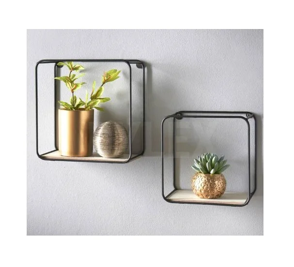 LUxury antique home decorative wall racks metal stand wooden 2 layer storage use kitchen washroom living room wall raks