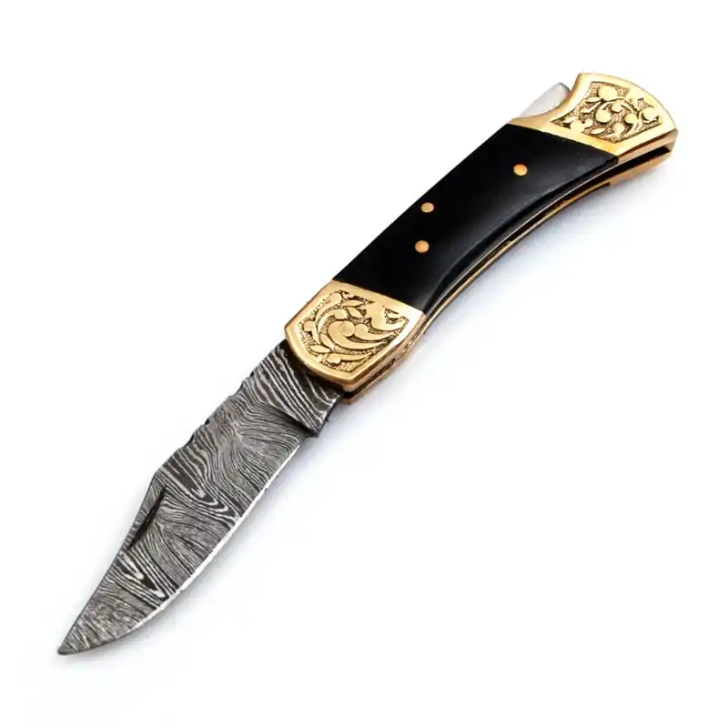 Wholesale Hot Selling Full Damascus Steel Folding Knife Outdoor Pocket Knife With Leather Sheath