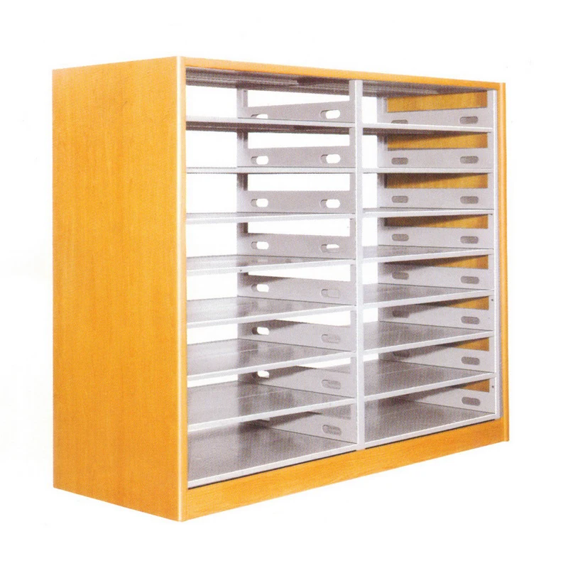 Modern 10-Tier Double-Upright Newspaper Shelving with Wooden Grain Finish Double-Sided Office School Warehouse Hotel Furniture