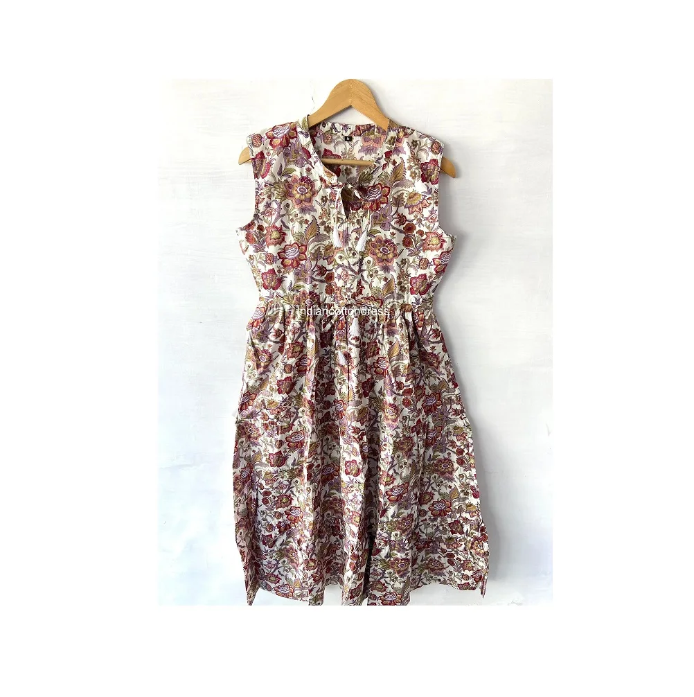 High on Demand Sleeve Less Floral Dress Blockprint Skater Dresses for Women Prom Wear from Indian Supplier Ladies  Dress