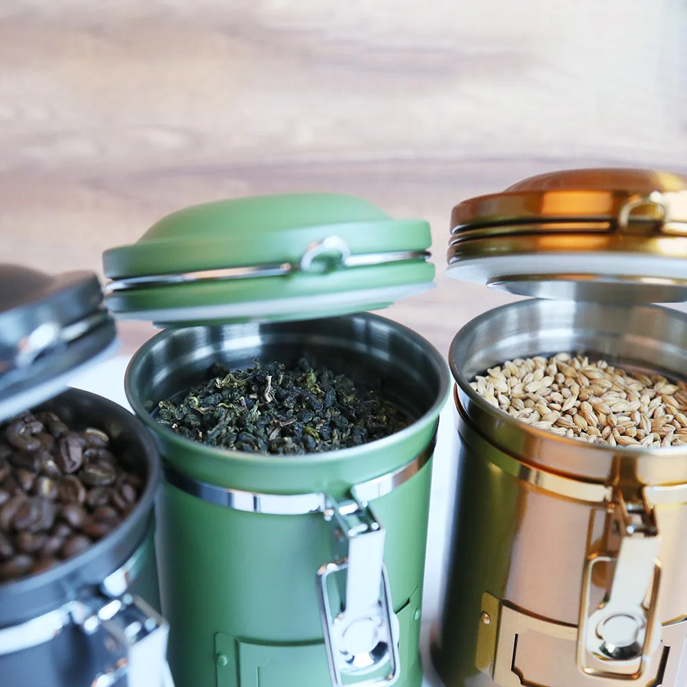 Small Size Sealed Cantilever Lid Canister Durable 304 Stainless Steel Metal Body Jars Of Sugar Tea Coffee Bean Replenished