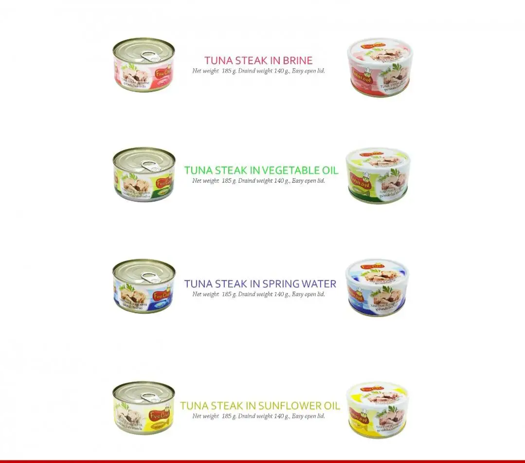 FINE CHEF BRAND Canned Tuna Steak In Brine Net Weight 185g./can, Good Quality Canned Tuna from Thailand