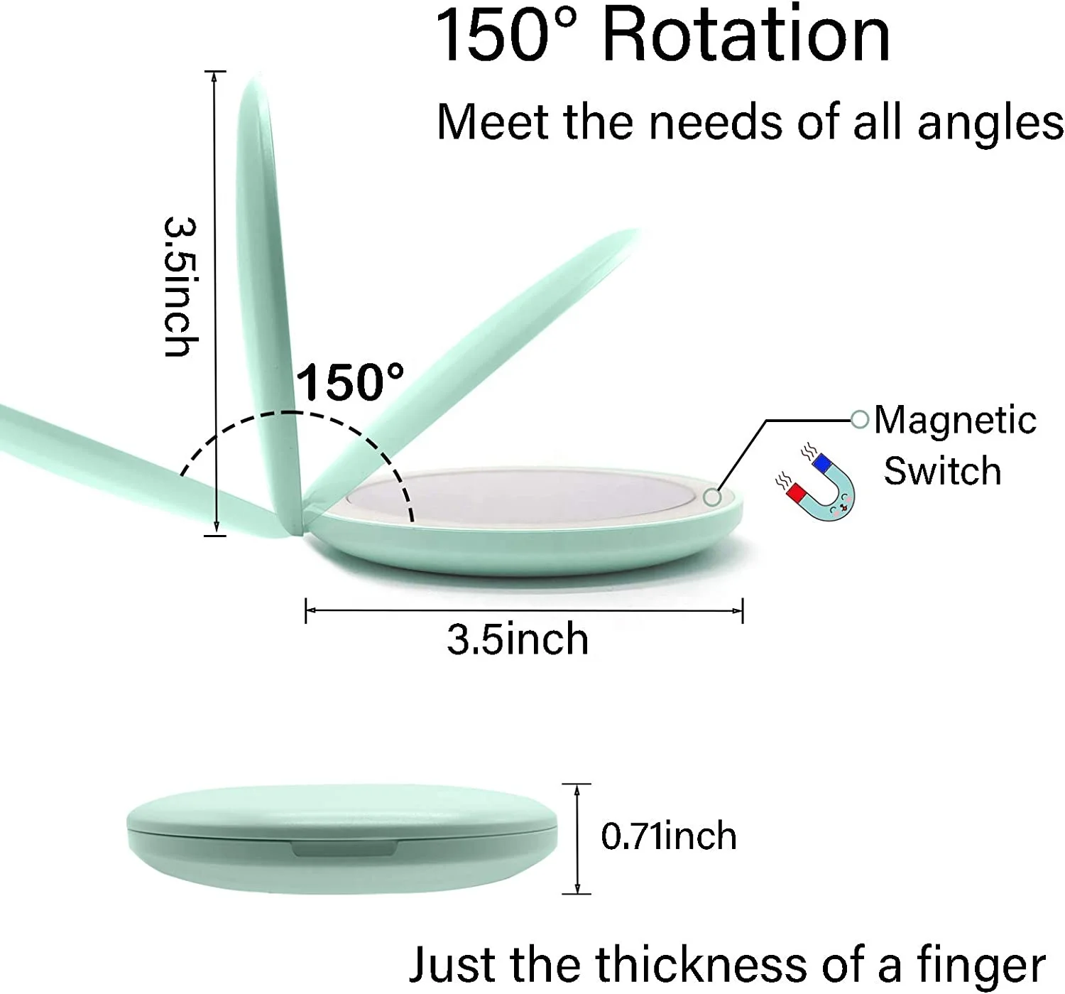 Beauty Outdoor Mini Small Personal Bag Led Makeup Pocket Compact Cosmetic Mirror Folding Hands Portable Travel Silver OEM Box