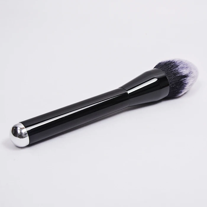 Dongshen High Quality Wooden Handle Synthetic Hair Facial Blusher Powder Brush Private Label Flame Shape Brush Makeup