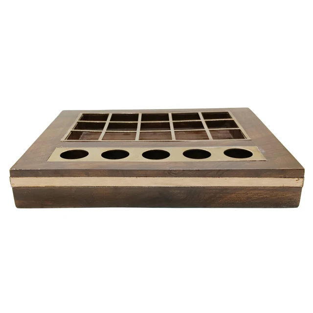 Best Quality Custom Design Wooden Steel Display Stand Tabletop Essential Oil Cosmetic Skin Care Products Indian Factory Direct