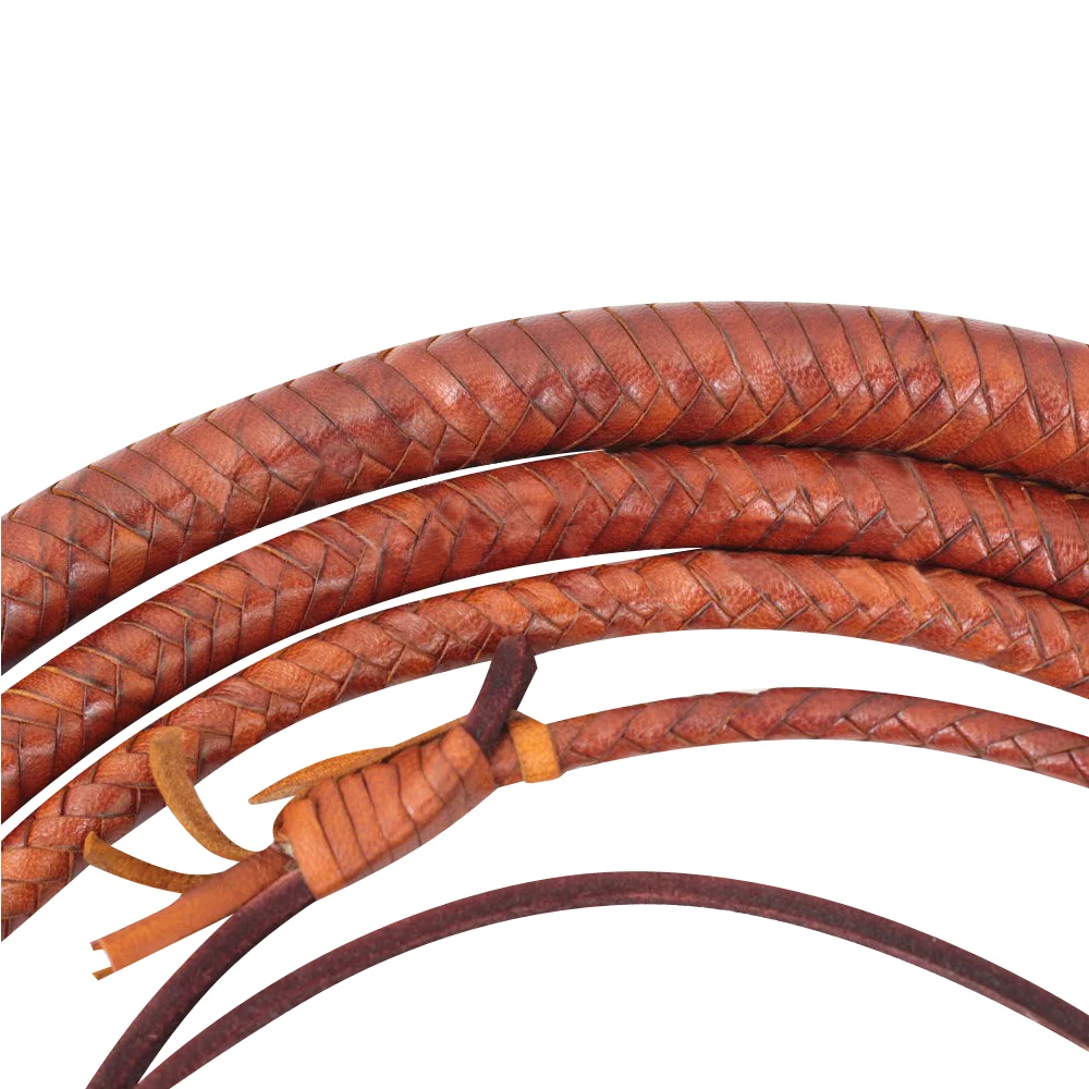 Tan Color Hand Made  Cow Hide Leather Heavy Bull Whips 04 To  16 Feet Length  14 Plaits Custom Bullwhip Belly And Bolster