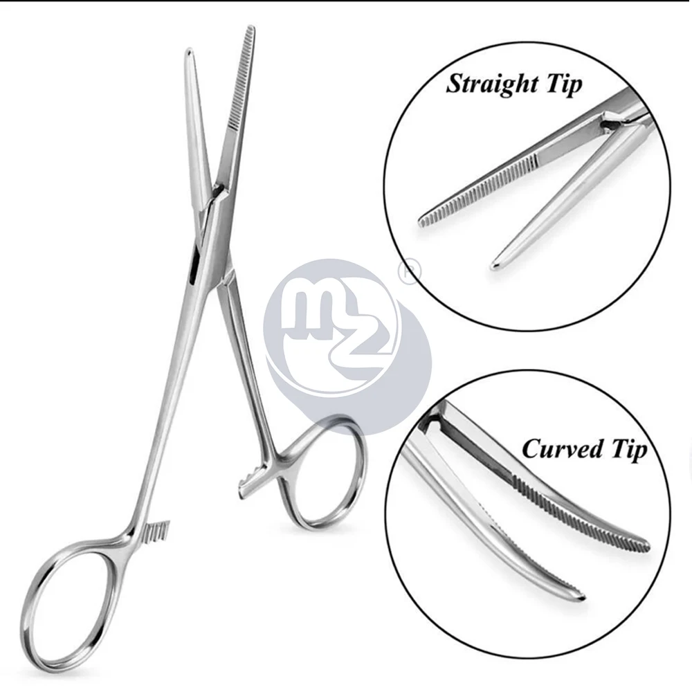 New 2pc Straight + Curved Hemostat Forceps Locking Clamps Dental Tissue Locking Clamps
