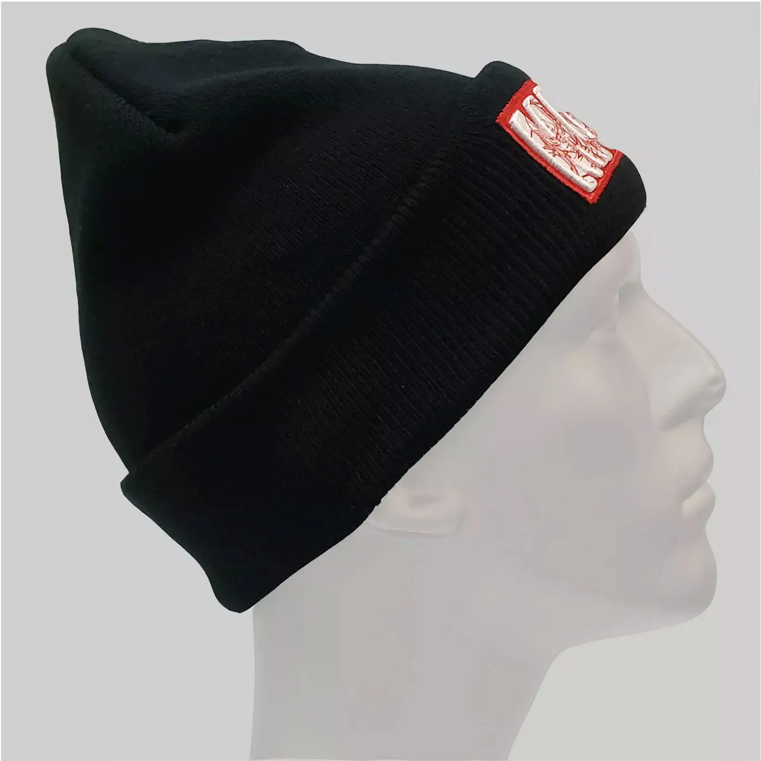 knitted beanie custom jacquard cuffed beanie hats leather patch custom beanie