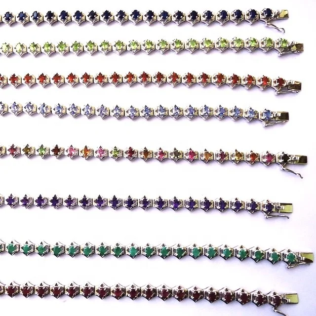 Light weight sparkling garnet peridot citrine amethyst blue topaz gemstone silver bracelets wholesale price