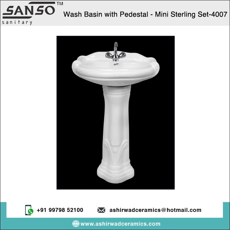 Globally Supplied Glossy Finished Oval Shaped Ceramic White Hand Wash Basin Pedestal Sinks Available at Discounted Price