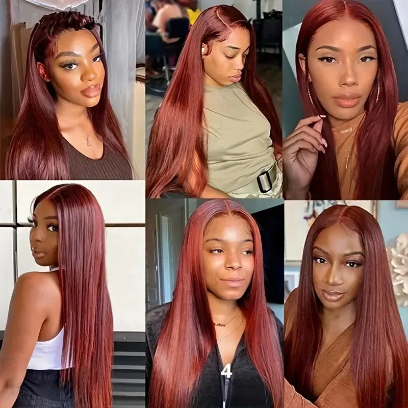 #33Auburn Cooper Red Brown Lace Front Wigs Human Hair Reddish Brown  Straight  Human Hair Wigs