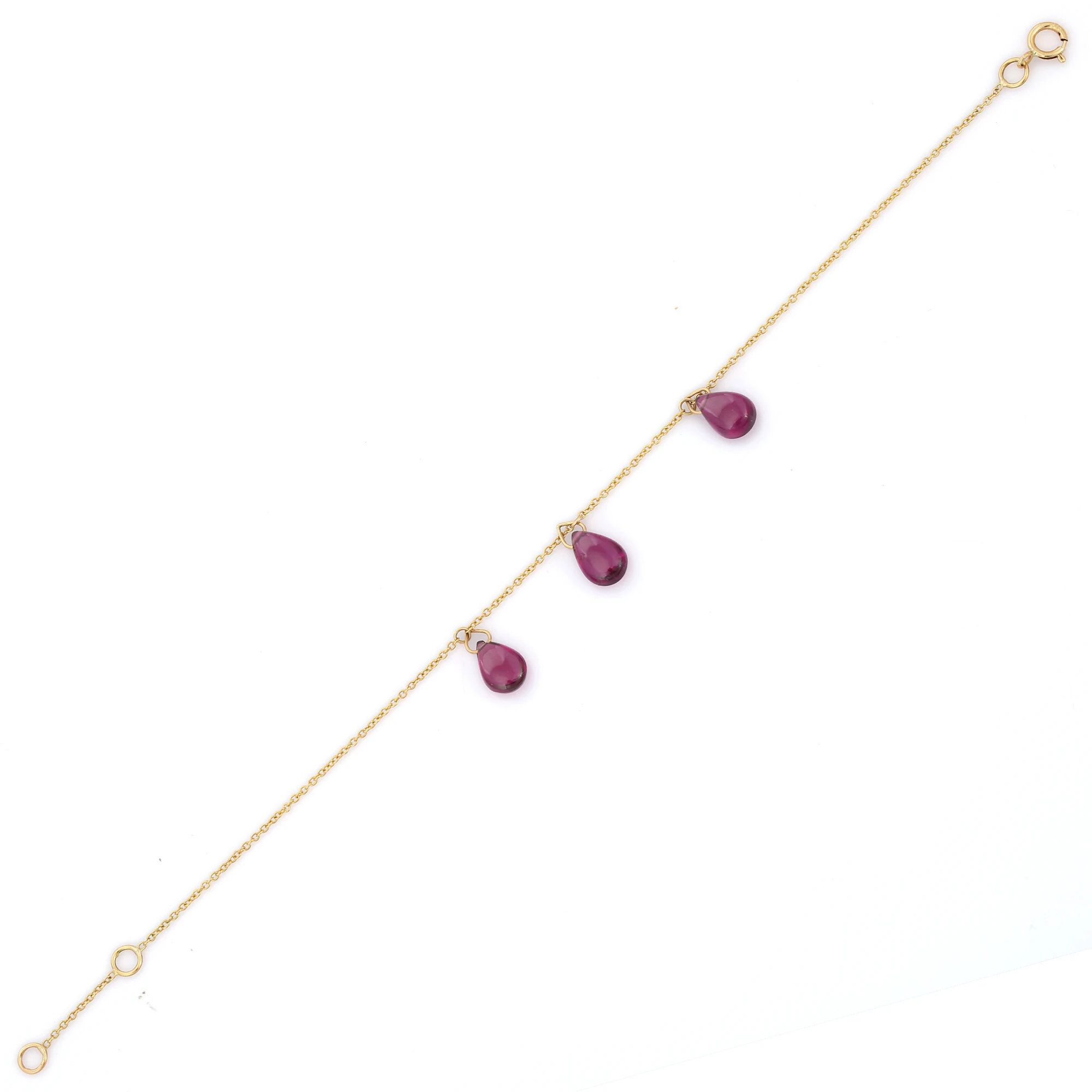 Minimalist Jewelry Natural Garnet Birthstone Drop Bracelet 18K Solid Yellow Gold Custom Charm Bracelet For Women Girls