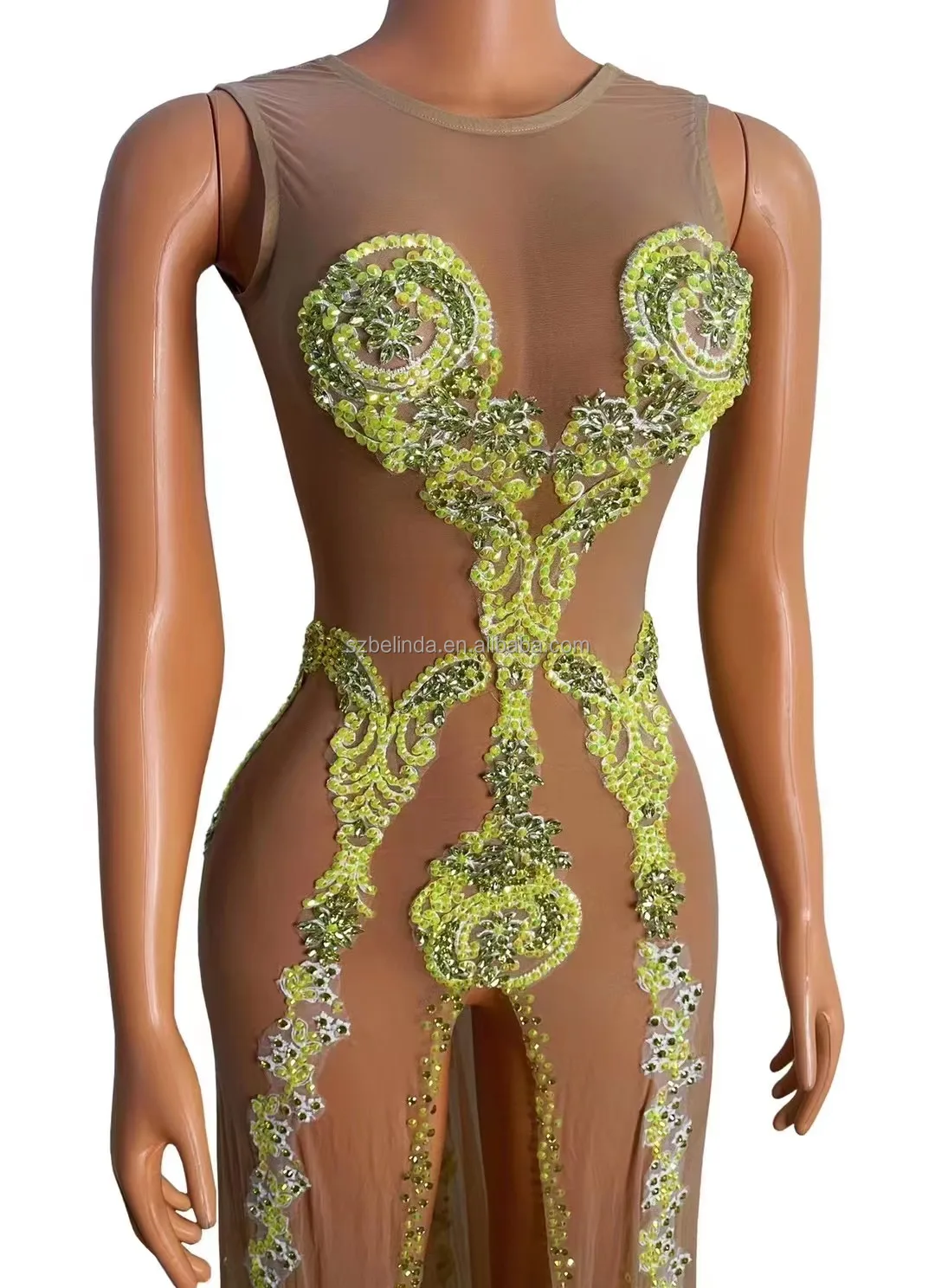 Fashion Tassels Mirrors Waist Design Leotard Performance Dance Costume Bodysuit Silver White Sexy Backless  Singer Clothing