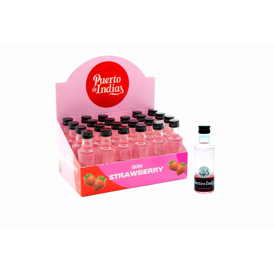 Gin Puerto de Indias Strawberry Premium Pink Gin Alcoholic Beverage Plastic Bottle Liquor 5cl 37,5%
