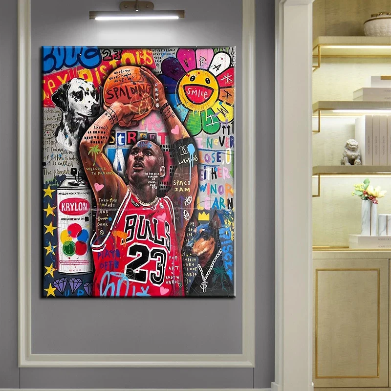 Graffiti Figure Kobe Posters Wall Pop Art With Sun Flower Pictures and prints Canvas Oil Painting For home Living Room Decor