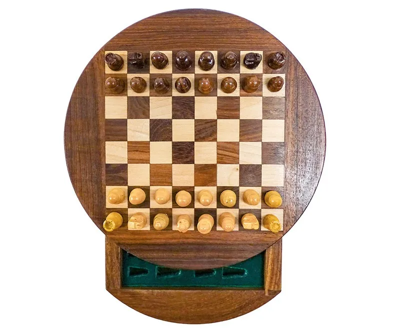 Handmade round Wooden Magnetic Chess Board Set with Extra Queens for 2 Players Indoor Board Games Similar to Backgammon Monopoly