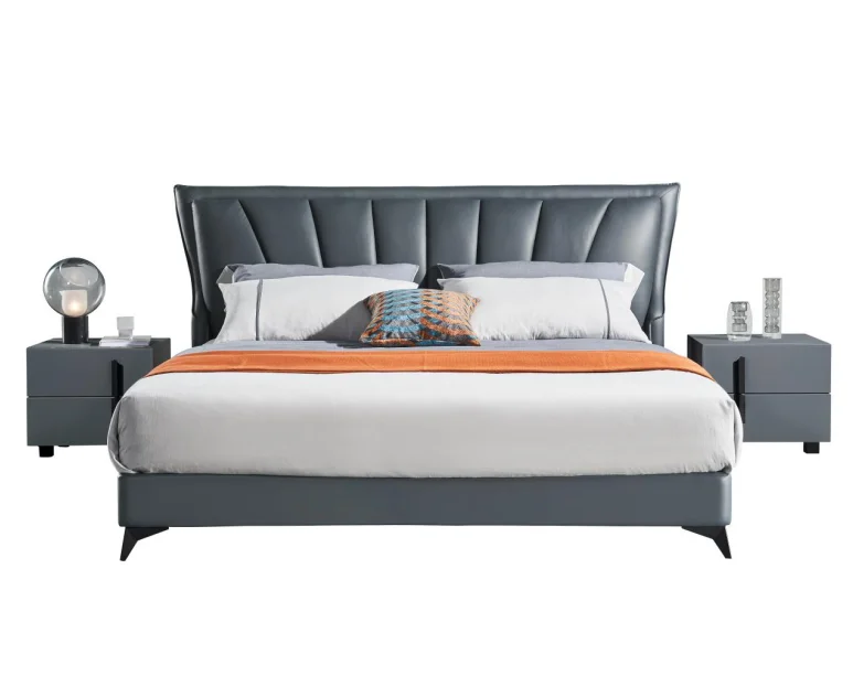 Wholesale Modern Leather Wing Headboard Queen Size King Size Leather Cover Bedroom Furniture Leather Bed