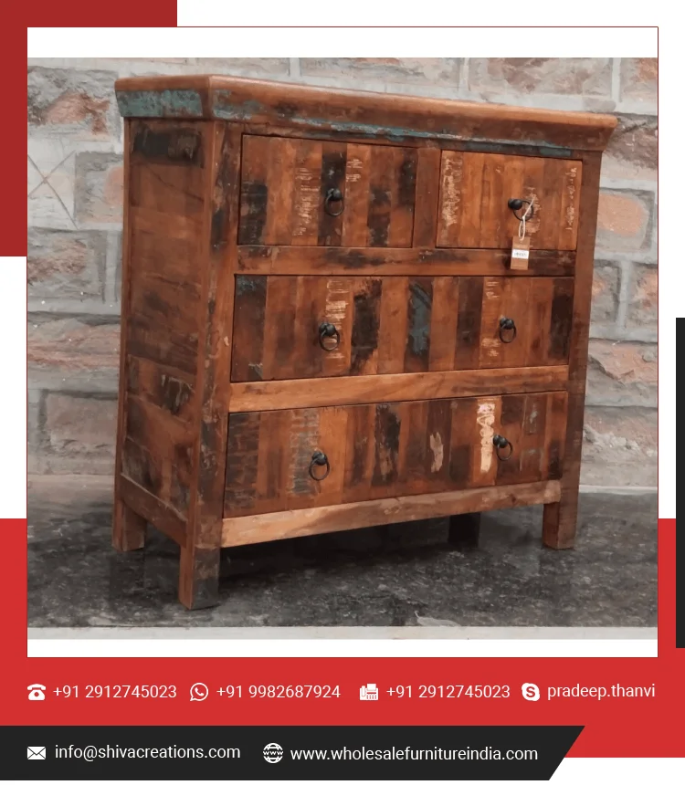 Reclaimed Wooden Wooden 4 Drawer Chest Cabinet for Sale wooden storage Eco-friendly cabinet design