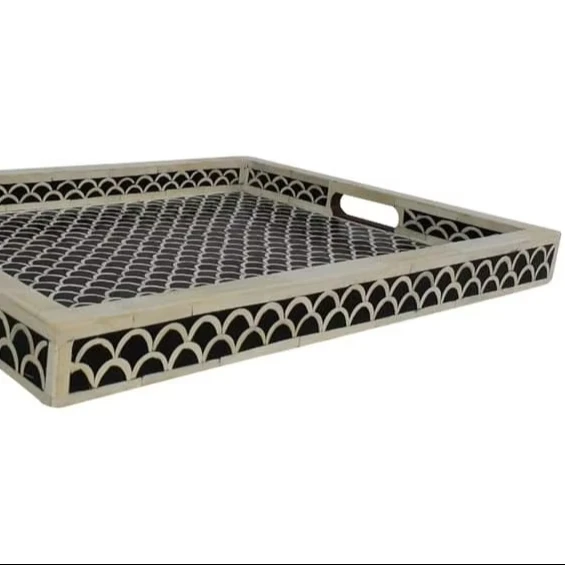 Desert Mirage Bone Inlay Serving Tray Handcrafted Custom Tray with Arabic Artistry for Upscale Home Decor and Luxury Gift Giving