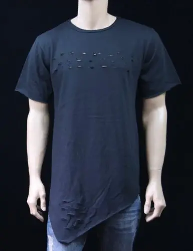 Elongated T Shirts 95% Cotton 5% Elastane Mens Long Sleeve Fitted Elongated Gym T Shirt Longline Curved Hem T Shirt OEM