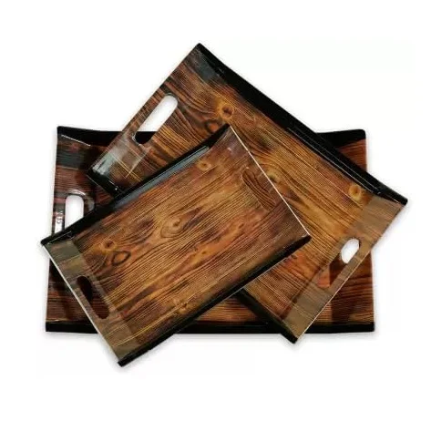 Melamine Serving Tray Set of 3 (Medium and Large Size) Villori Series Tray  Rectangular