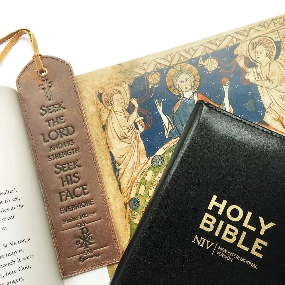 church visitor gift custom bible verses personalized PU leather bookmarks for christian