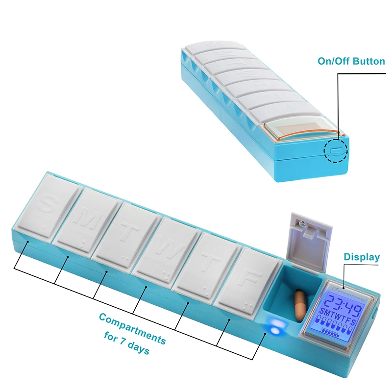 ZOOMCARE M0S 24 hours countdown smart electronic 7-day pill box with 7 magnetic opening and closing sensors 7 infrared sensors