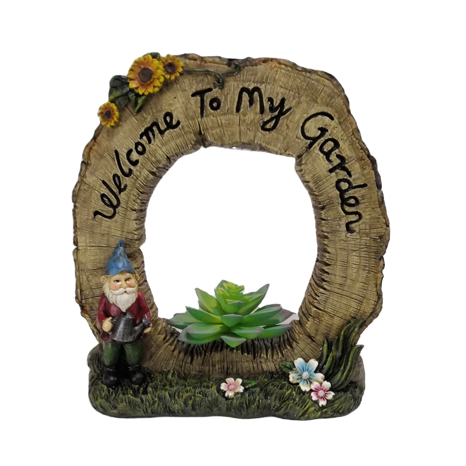 Customized rainbow Welcome fairy statue outdoor garden decoration solar resin crafts for child gift