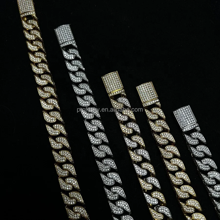2Row 3mm to 22mm S925 Sliver Solid Gold Miami Link Necklace for Men Women Wholesale Moissanite Cuban Chain