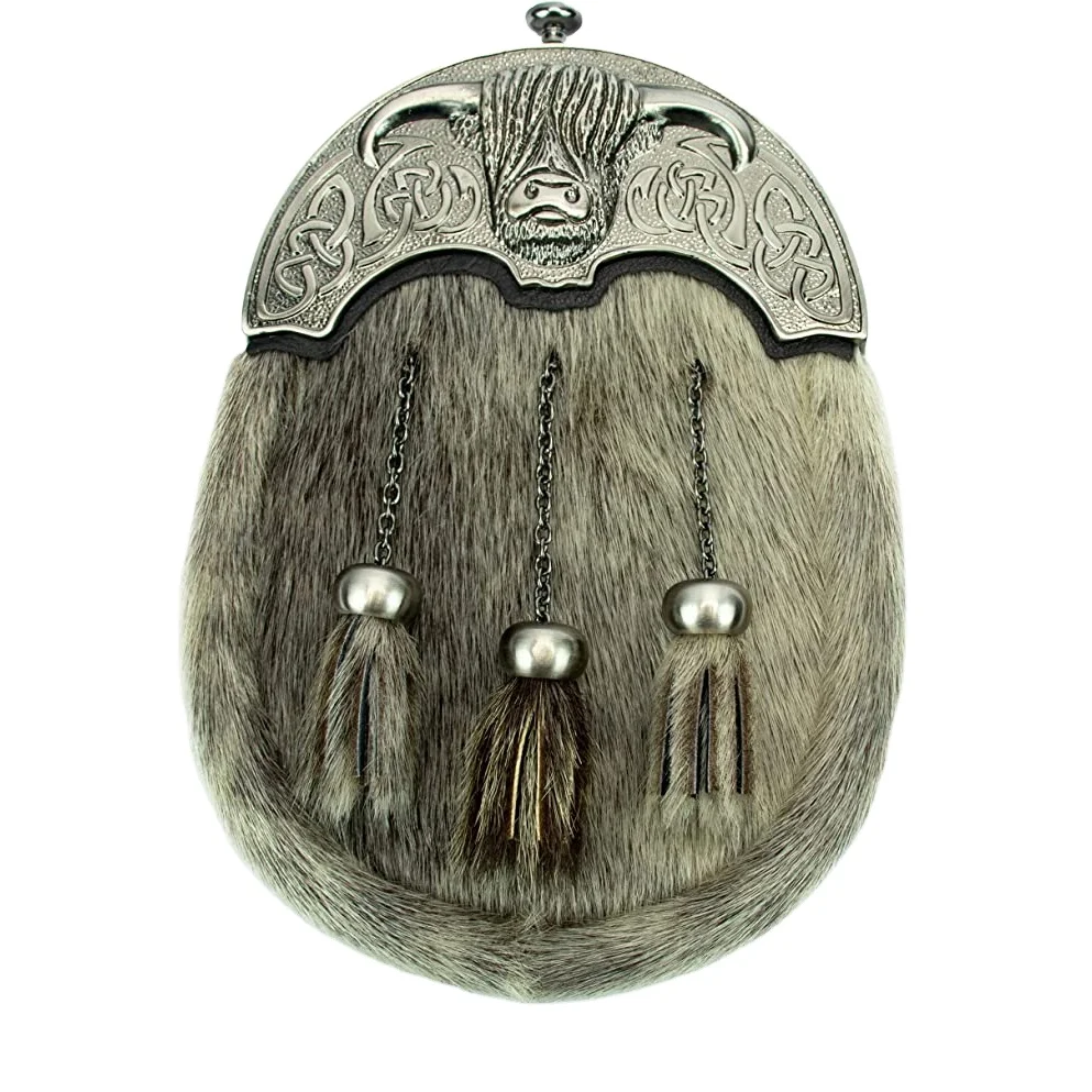 Scottish Kilt Original Seal Skin Full Dress Utility Kilt Sporran Chrome Thistle Cow Leather Sporran Bags Scottish Sporran
