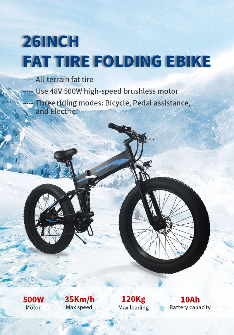 EU US Cheap 26 inch Flat Snow Air Tire 500W Motor Folding Electric Bike E Bike Bicycle Ebike On Promotion