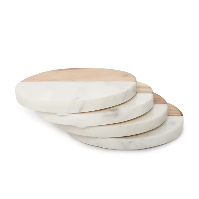 Wholesale High Quality Marble Coaster Set of 4 white Marble Coaster Set Round Natural Coasters with Gold Edges