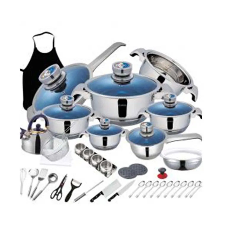 QANA Superior Kitchenware American Style 50  Pieces Stainless Steel Nonstick Kitchen Cooking Pans & Pots Steel Cookware Set