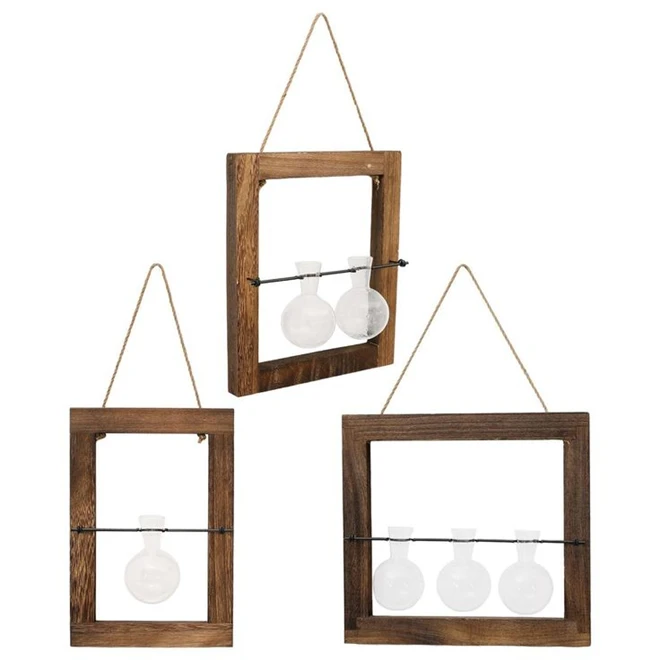 Desktop Hydroponic Plants Planter Propagation Station Wooden Terrarium Vase Stand Plant Cuttings Holder Hanging Glass Bulbs Pot