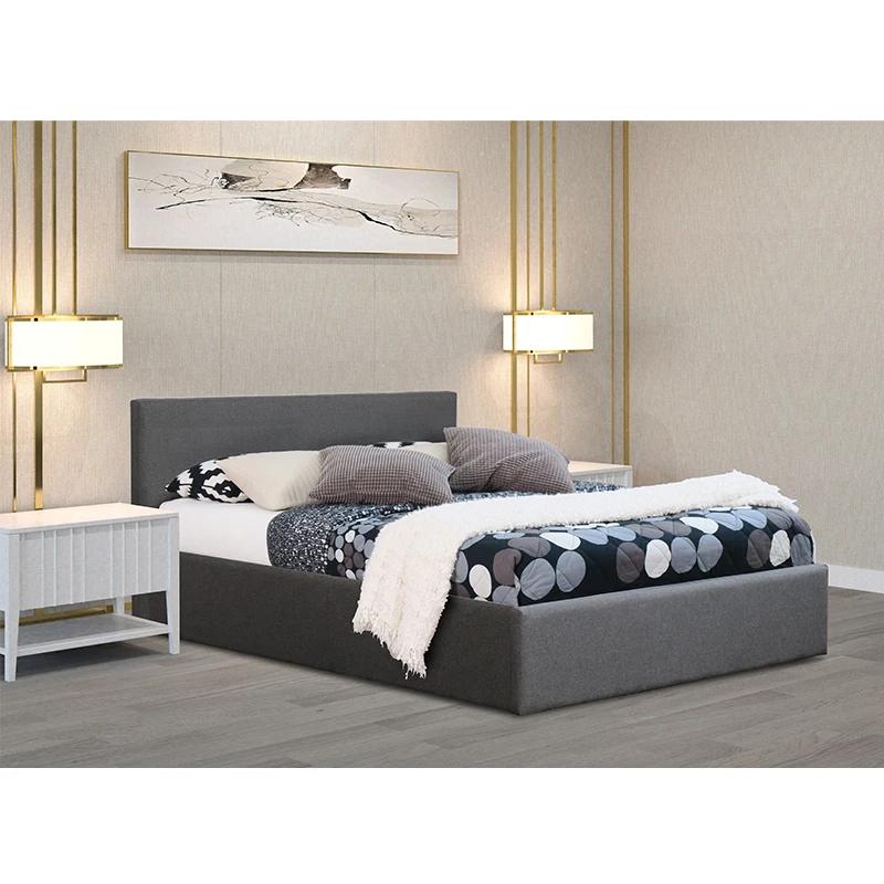 PRADO OTTOMAN Fabric Grey Color Bed Frame with End Open Storage Space Suitable for Dark Theme Interior Design