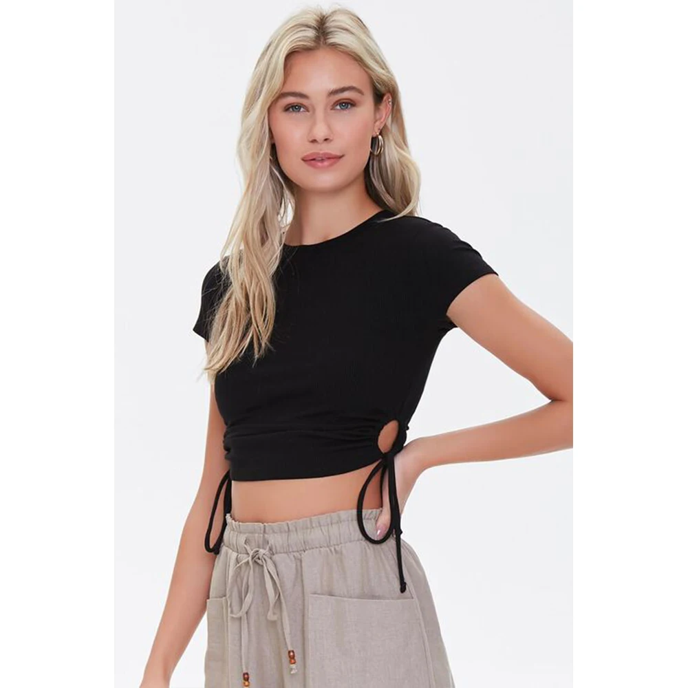 Summer Casual Cropped Tank Top Tee Cropped T Shirts Plain Summer Cotton Tight Slim Fit T Shirt Top Oversized Crop Top