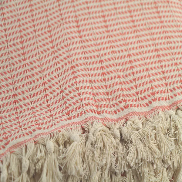 Orange Handwoven Cotton Throw Blanket Turkish Decorative Bedspread and Sofa Cover Woven Pattern for Bed and Furniture Use