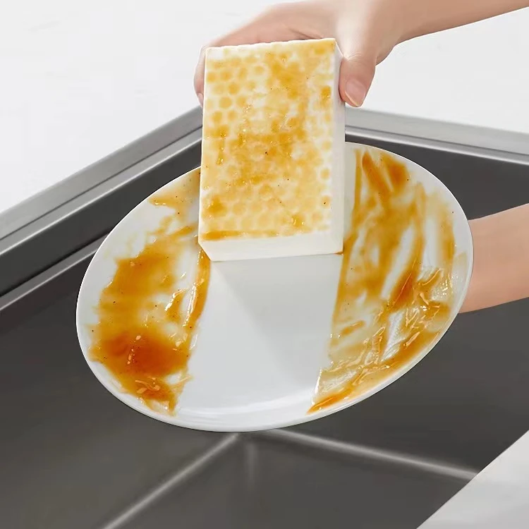 2023 Hot Selling Articulos De Limpieza Water Absorbent Kitchen Scrub Sponge PVC Bag Custom White Set Washing Sponge Sponge Beige