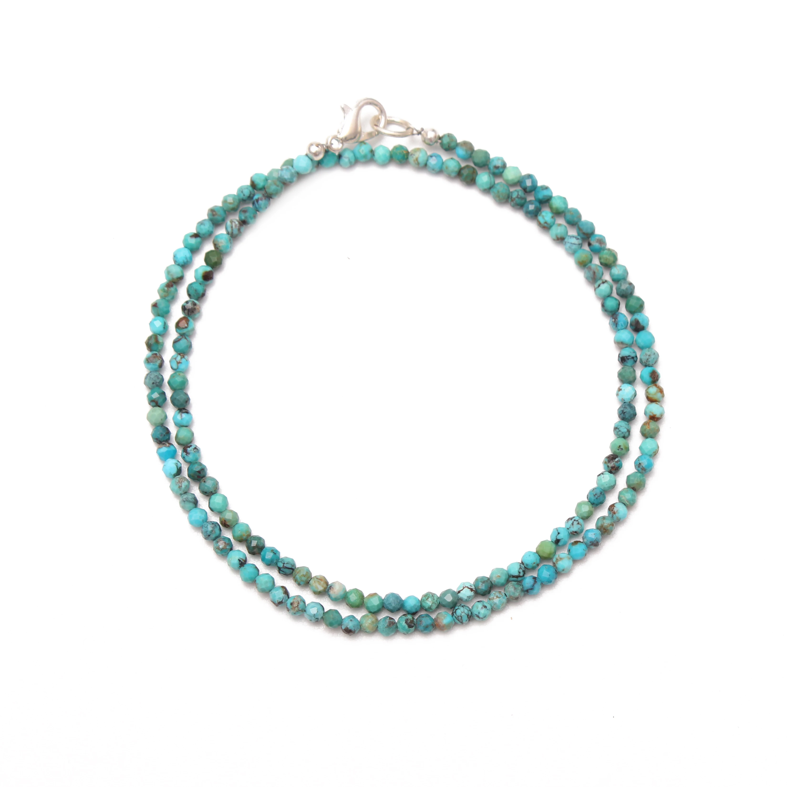 Natural Turquoise Minimalist Necklace, 2mm-3mm Micro Faceted Round Beads Necklace Chain, December Birthstone Jewelry