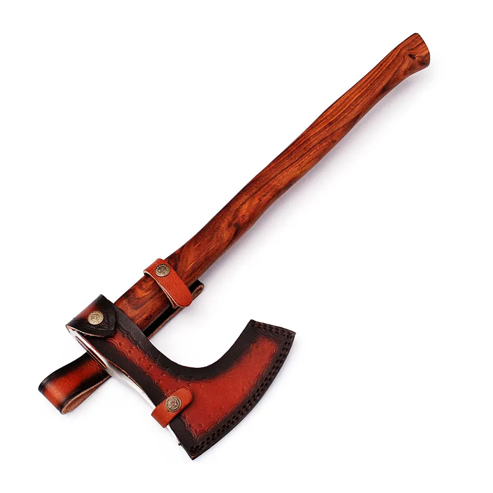 High Quality Carbon Steel blade wood Handle Axe Outdoor Hand Forged Camping Axe With Protected Cover for sale