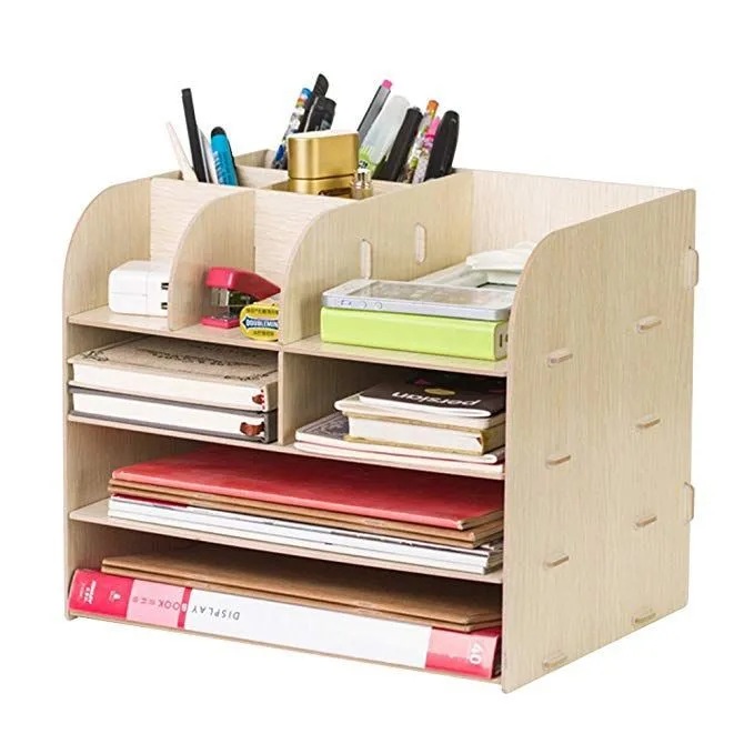 School Decoration Wooden Office Desk Organizer Multi-Functional Stationary Storage At Cheap Price