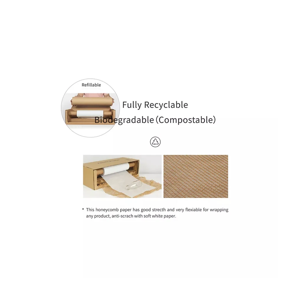 Fully Recyclable Eco-Friendly  Honeycomb Wrap Paper With Cardboard Dispenser Roll Biodegradable For Packing Moving