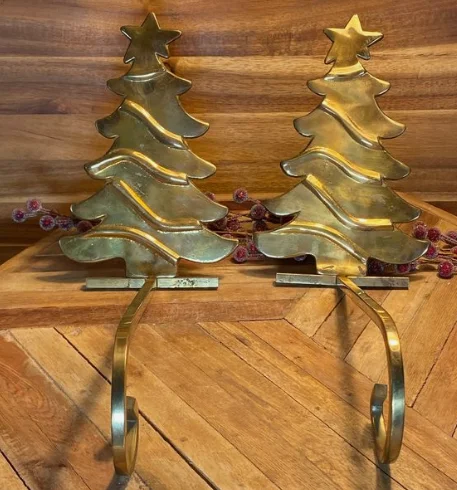 Gold Finished Stylish Home Decor Metal Christmas Socks Stocking Holder Felt Holidays Festive Decor Made in India